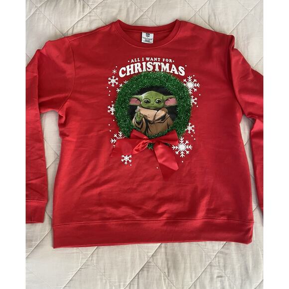 UGLY CHRISTMAS SWEATER BABY YODA GROGU RED XL STAR WARS EXTRA LARGE XMAS - Picture 1 of 5